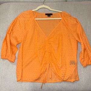 Sanctuary Orange Eyelet Ruched Blouse